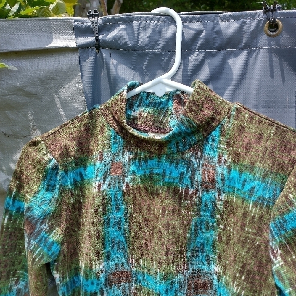 Women's knee length brown turquoise shirt dress. M